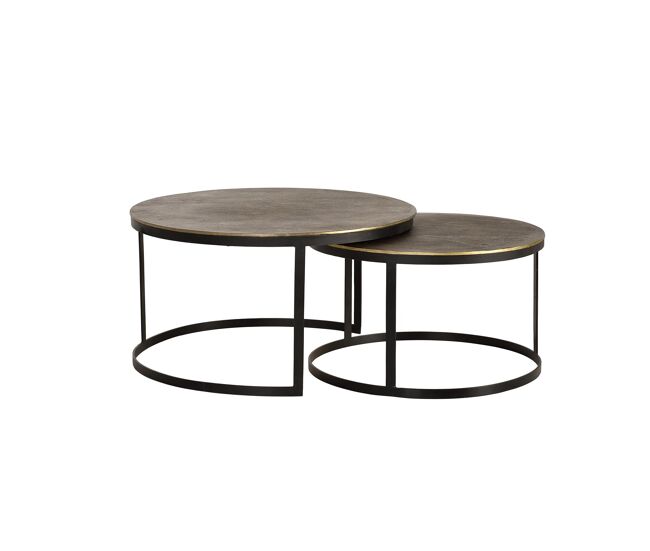 Mesa de café tapa de bronce y patas de metal dorado