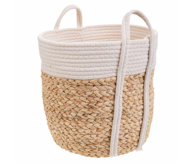 Cesto blanco de cuerda trenzada d30x30