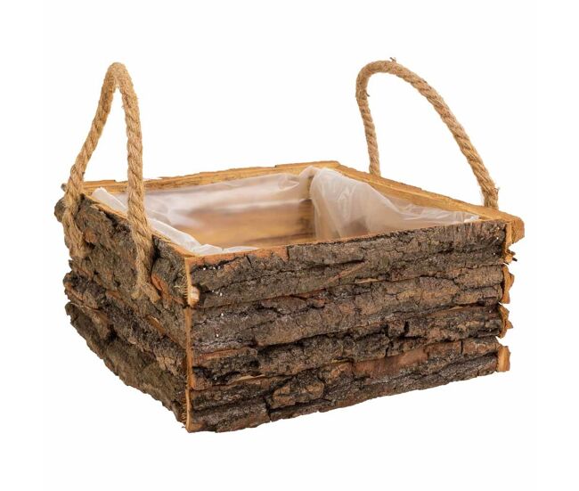 Cesto de madera con asas marrón 25x25x11