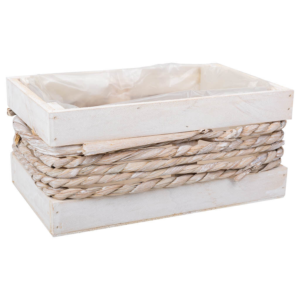 Cesto de madera y cuerda blanco 25x15x11/20