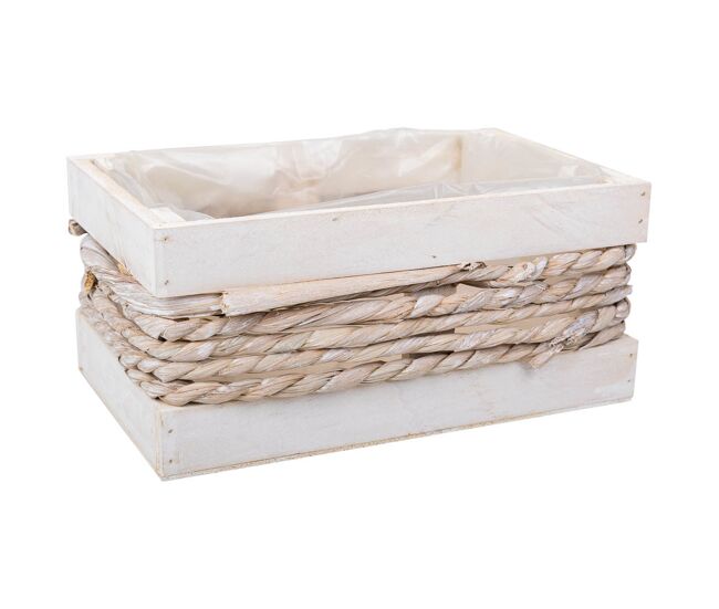 Cesto de madera y cuerda blanco 25x15x11/20