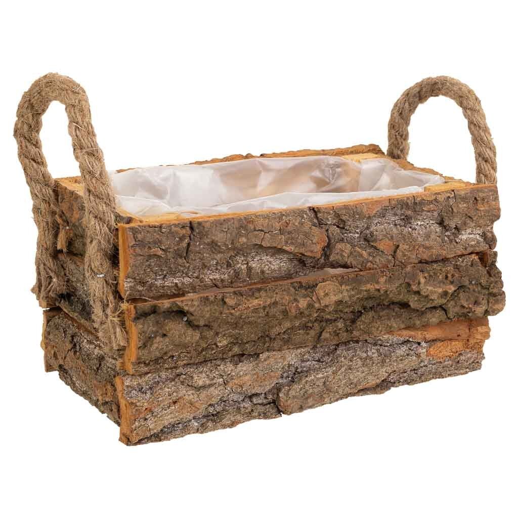 Cesto de madera con asas marrón 18x12x8