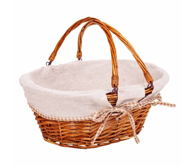 Cesta mimbre forrado con asa abatible marrón 40x32x17/30
