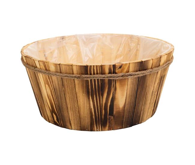Cesto de madera y cuerda marrón d45x20