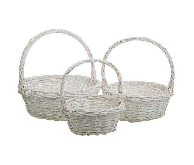 Set 3 cestas de mimbre blancos forrados