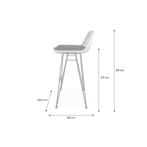 Banco alto de cozinha em metal e rotim, set de 2, Cahya, Preto, 42.5x48x90 cm
