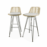 Banco alto de cozinha em metal e rotim, set de 2, Cahya, Natural, 42.5x48x97 cm