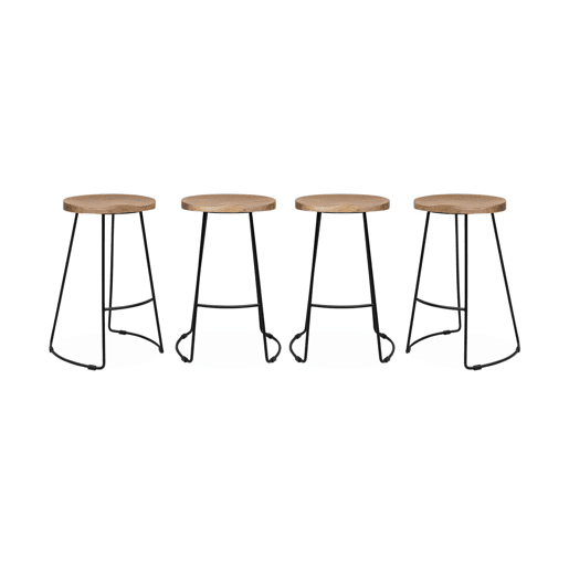 Banco alto de cozinha em madeira, 65cm, set de 4, Jaya, Natural, 44x36x65 cm