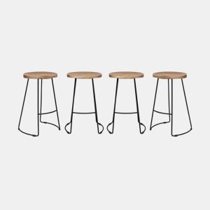 Banco alto de cozinha em madeira, 65cm, set de 4, Jaya, Natural, 44x36x65 cm