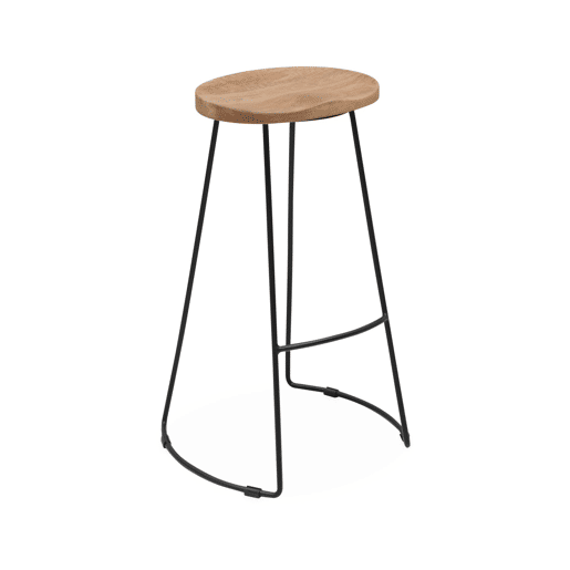 Banco alto de cozinha de madeira e aço, set de 2, Jaya, Natural, 44x36x75 cm