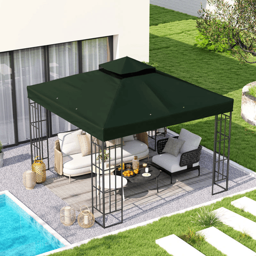 Outsunny Teto de Substituição para Pavilhão, 3x3 m, Cobertura de Substituição com Teto Duplo, Orifícios de Drenagem e Proteção UPF30+, APENAS Toldo de Substituição para Gazebo, Verde