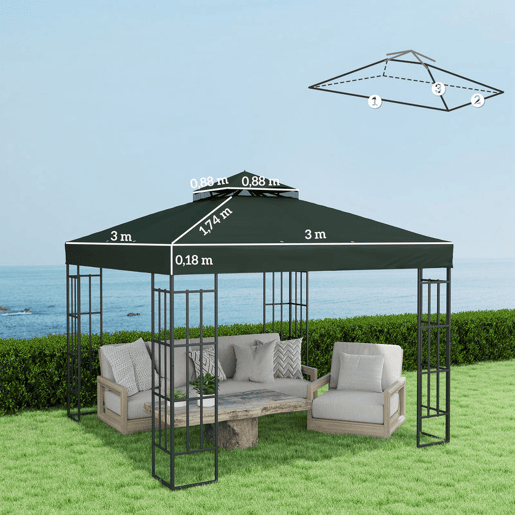 Outsunny Teto de Substituição para Pavilhão, 3x3 m, Cobertura de Substituição com Teto Duplo, Orifícios de Drenagem e Proteção UPF30+, APENAS Toldo de Substituição para Gazebo, Verde