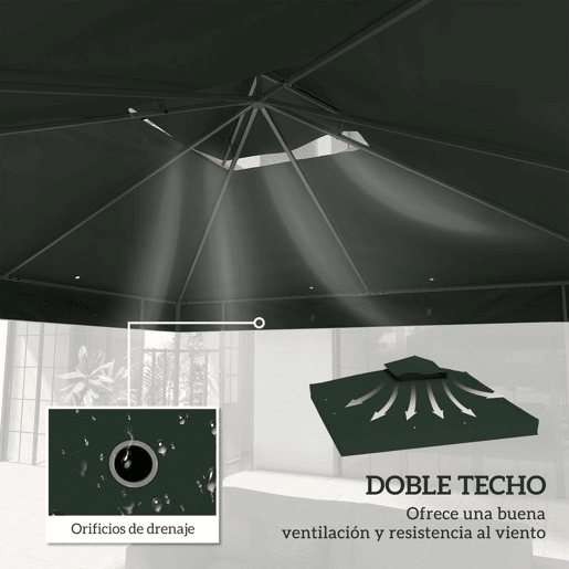Outsunny Teto de Substituição para Pavilhão, 3x3 m, Cobertura de Substituição com Teto Duplo, Orifícios de Drenagem e Proteção UPF30+, APENAS Toldo de Substituição para Gazebo, Verde