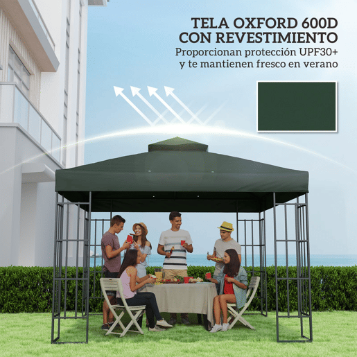 Outsunny Teto de Substituição para Pavilhão, 3x3 m, Cobertura de Substituição com Teto Duplo, Orifícios de Drenagem e Proteção UPF30+, APENAS Toldo de Substituição para Gazebo, Verde