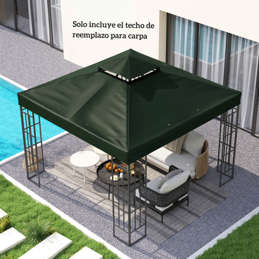 Outsunny Teto de Substituição para Pavilhão, 3x3 m, Cobertura de Substituição com Teto Duplo, Orifícios de Drenagem e Proteção UPF30+, APENAS Toldo de Substituição para Gazebo, Verde