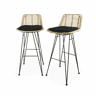 Banco alto de cozinha em metal e rotim, set de 2, Cahya, Preto, 42.5x48x97 cm