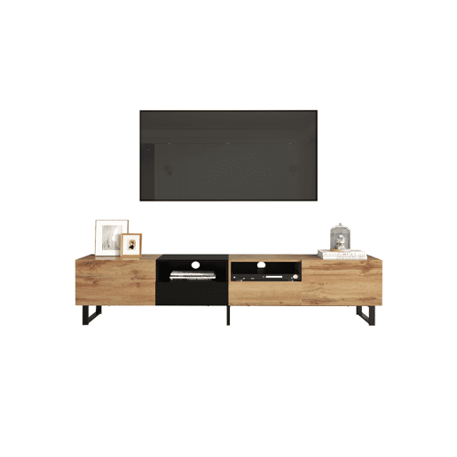 Móvel de TV 190cm de MDF com 2 portas e 2 gavetas,preto+madeira