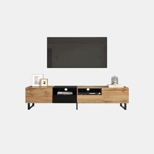 Móvel de TV 190cm de MDF com 2 portas e 2 gavetas,preto+madeira