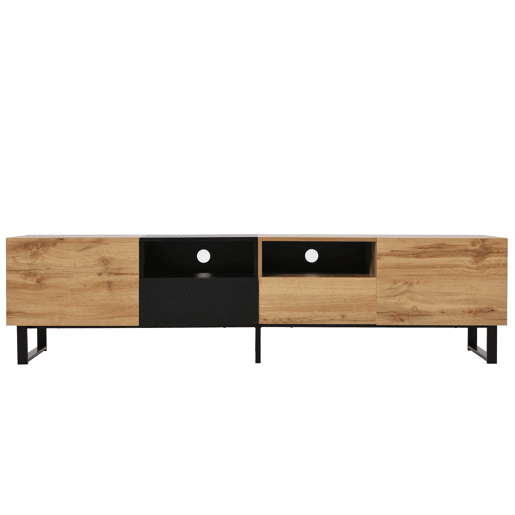 Móvel de TV 190cm de MDF com 2 portas e 2 gavetas,preto+madeira