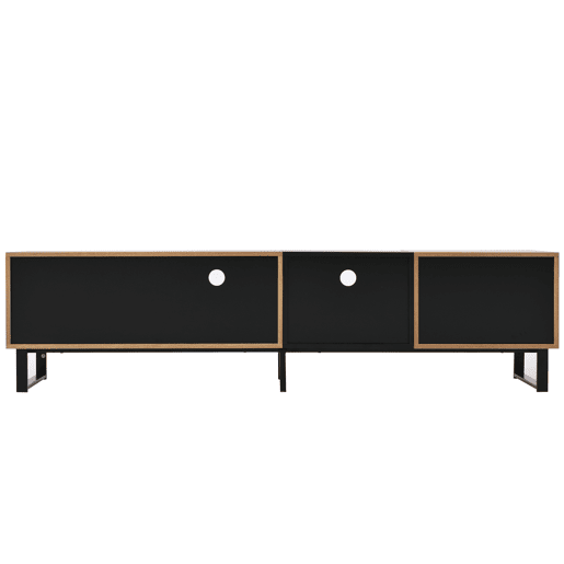 Móvel de TV 190cm de MDF com 2 portas e 2 gavetas,preto+madeira