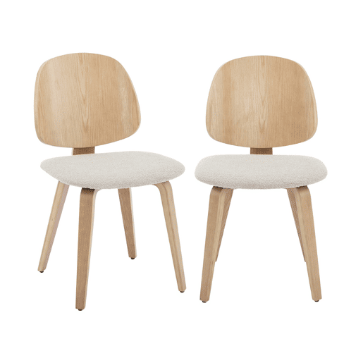Cadeira curvada de madeira em tecido boucle, set de 2, Sophia, Cinza Claro, 47x53x81 cm