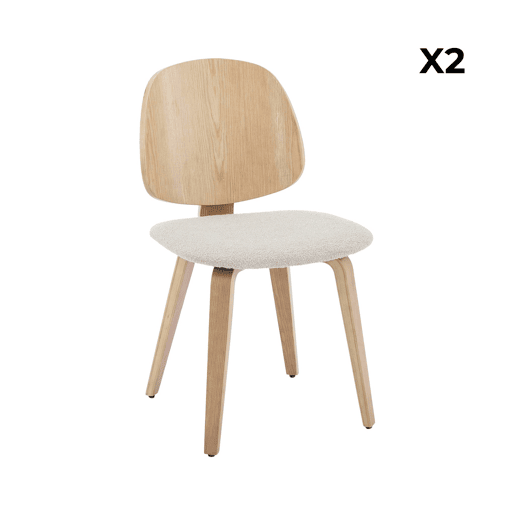 Cadeira curvada de madeira em tecido boucle, set de 2, Sophia, Cinza Claro, 47x53x81 cm