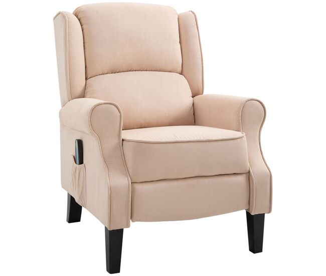 Homcom sillón de masaje sillón relax reclinable con mando a distancia 2 zonas de masaje bolsillo lateral y tapizado en tejido de ante 78x83x101 cm crema