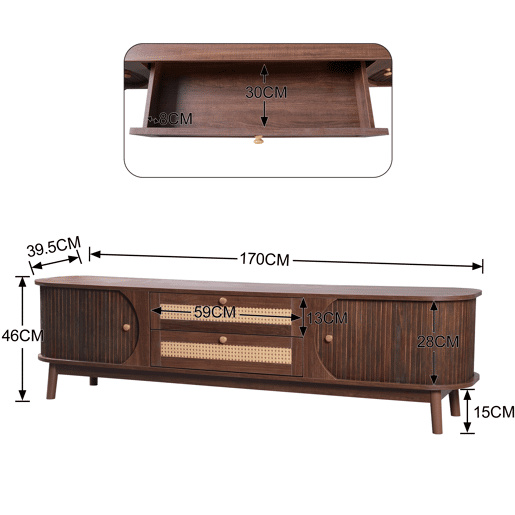 Móvel de TV 170cm de painel de partículas com 2 portas corrediças e 2 gavetas,natural