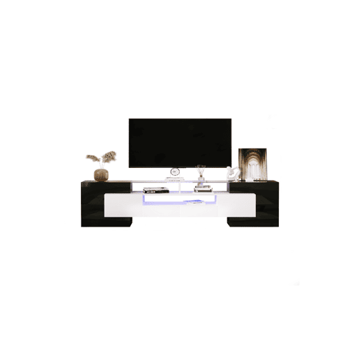 Móvel de TV 200cm de painel de partículas com luz LED,6 portas,2 gavetas e 3 estantes,preto