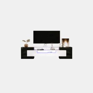 Móvel de TV 200cm de painel de partículas com luz LED,6 portas,2 gavetas e 3 estantes,preto
