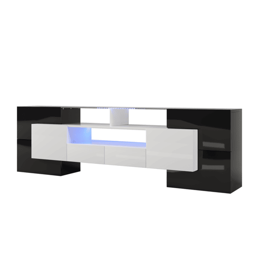 Móvel de TV 200cm de painel de partículas com luz LED,6 portas,2 gavetas e 3 estantes,preto