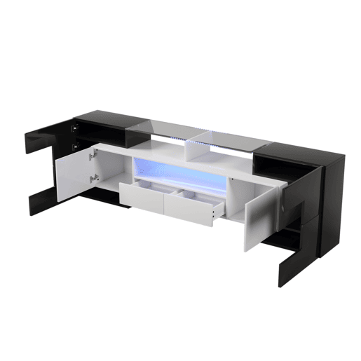 Móvel de TV 200cm de painel de partículas com luz LED,6 portas,2 gavetas e 3 estantes,preto