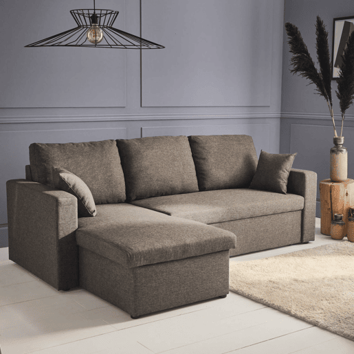 Sofá-cama de canto conversível de 3 lugares , Ida, Castanho, 219x84x68 cm