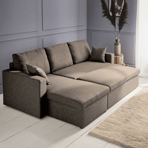 Sofá-cama de canto conversível de 3 lugares , Ida, Castanho, 219x84x68 cm