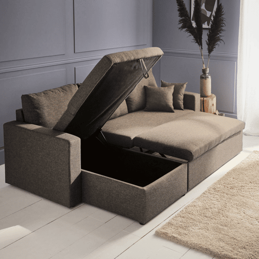 Sofá-cama de canto conversível de 3 lugares , Ida, Castanho, 219x84x68 cm