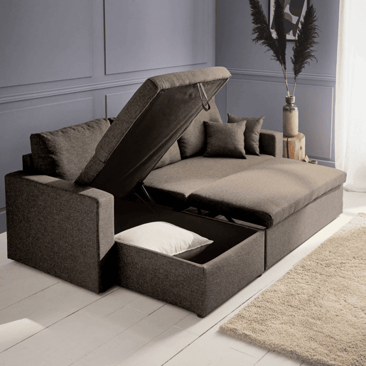 Sofá-cama de canto conversível de 3 lugares , Ida, Castanho, 219x84x68 cm