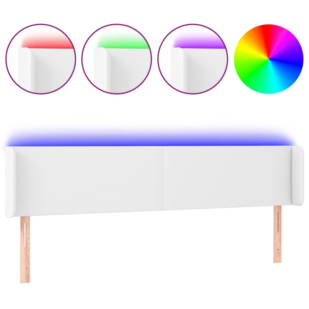 Cabecero con led cuero sintético blanco 163x16x78/88 cm