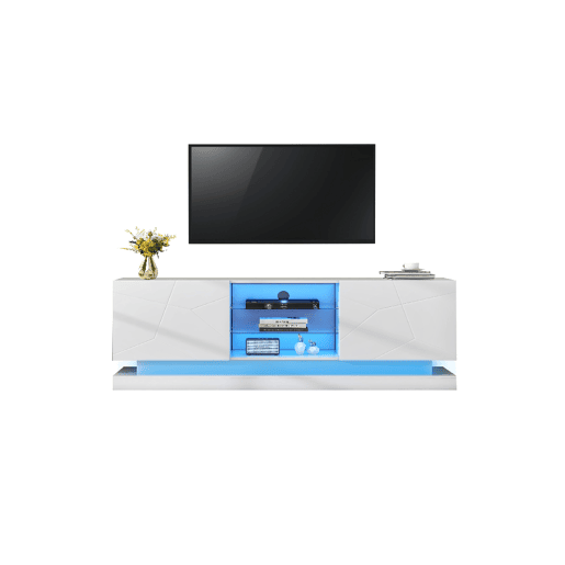 Móvel de TV 160cm de painel de partículas com luz LED e 2 portas,branco