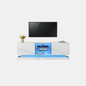 Móvel de TV 160cm de painel de partículas com luz LED e 2 portas,branco