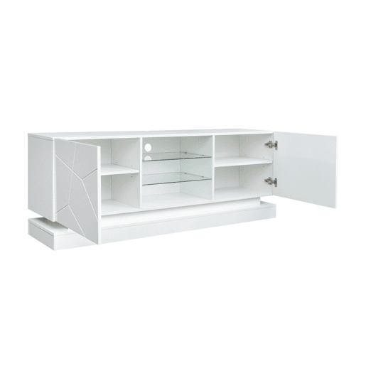 Móvel de TV 160cm de painel de partículas com luz LED e 2 portas,branco