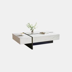 Mesa de centro retangular de painel de partículas com 3 gavetas e luz LED,branco
