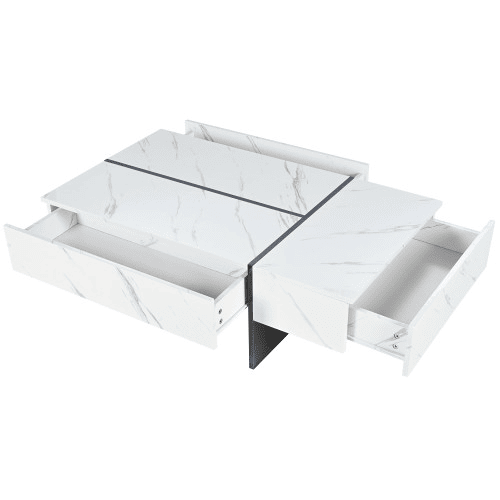 Mesa de centro retangular de painel de partículas com 3 gavetas e luz LED,branco