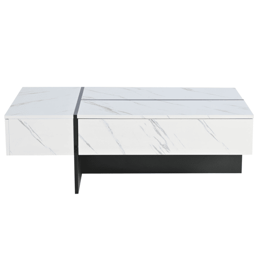 Mesa de centro retangular de painel de partículas com 3 gavetas e luz LED,branco