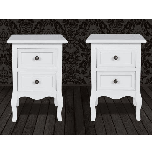vidaXL Mesas-de-cabeceira com 2 gavetas 2 pcs MDF branco vidaXL Mesas-de-cabeceira com 2 gavetas 2 pcs MDF branco
