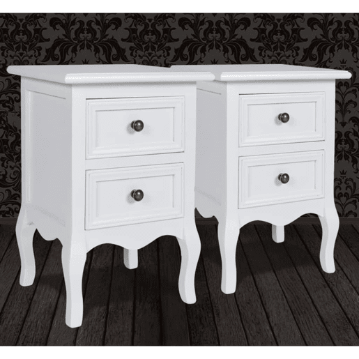 vidaXL Mesas-de-cabeceira com 2 gavetas 2 pcs MDF branco vidaXL Mesas-de-cabeceira com 2 gavetas 2 pcs MDF branco