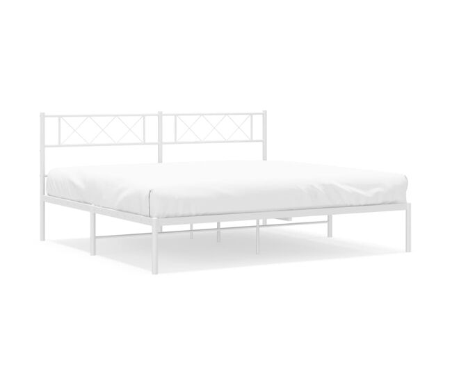 Estructura de cama de metal con cabecero blanco 180x200 cm con cabecero