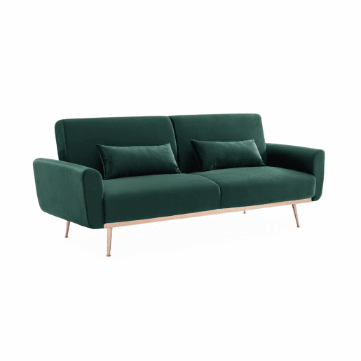 Sofá-cama de veludo de 2 a 3 lugares, Oskar veludo, Verde inglês, 206.5x84x85 cm