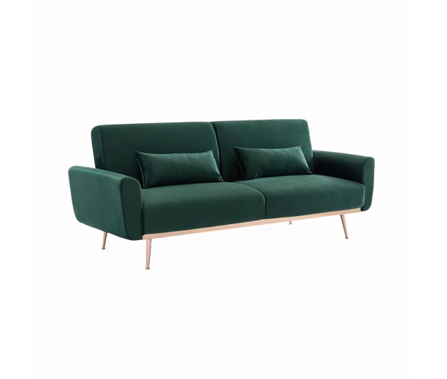 Sofá cama de terciopelo, 3 plazas, oskar terciopelo, verde ingles, 206.5x84x85 cm