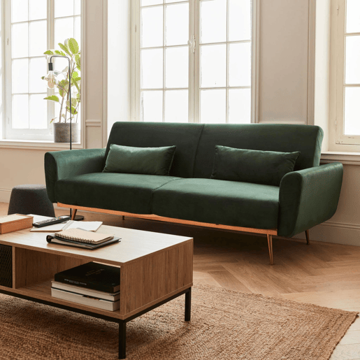 Sofá-cama de veludo de 2 a 3 lugares, Oskar veludo, Verde inglês, 206.5x84x85 cm
