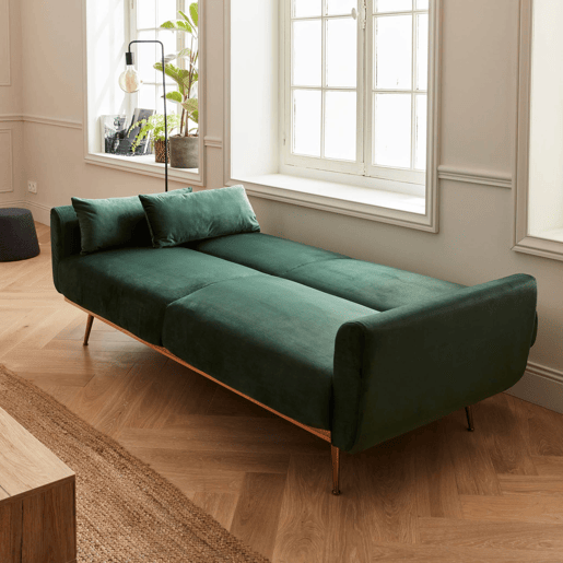 Sofá-cama de veludo de 2 a 3 lugares, Oskar veludo, Verde inglês, 206.5x84x85 cm